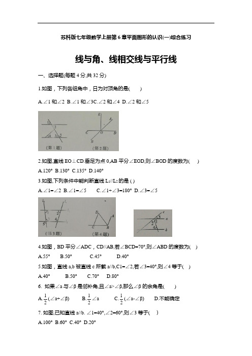 苏科版七年级数学上册第6章平面图形的认识(一)综合练习 线与角、相交线与平行线 专题练习