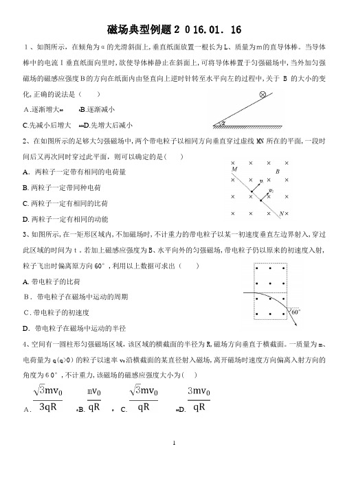 高二物理期末复习磁场典型例题含答案