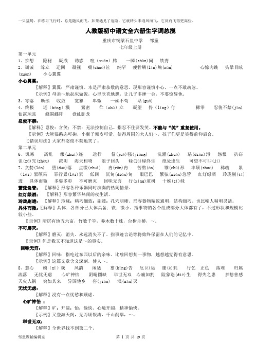 初中语文全六册生字词总揽(邹童)