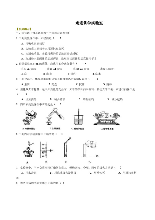 九年级 初三 化学：走进化学实验室   巩固练习 知识讲解