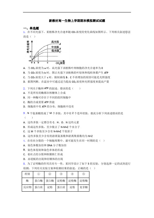 新教材高一生物上学期期末模拟测试试题