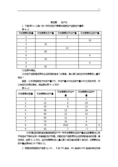 微观经济学答案解析第四章生产论