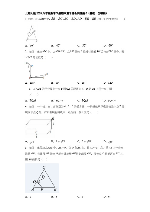 北师大版2020八年级数学下册期末复习综合训练题C(基础  含答案)