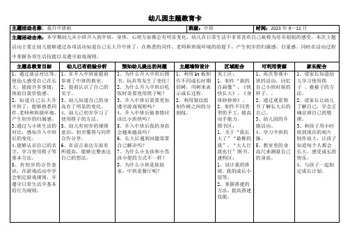 中班主题活动卡《我升中班啦》