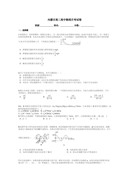 内蒙古高二高中物理月考试卷带答案解析
