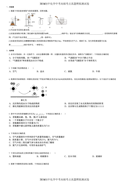 2024初中化学中考高频考点真题模拟测试卷 (4340)