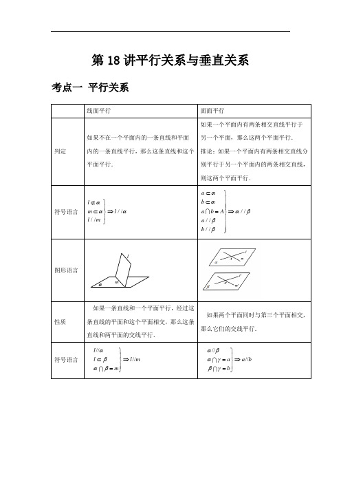 高考数学一轮复习18 高三第18讲 复习 平行关系与垂直关系