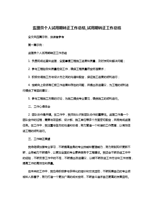 监理员个人试用期转正工作总结_试用期转正工作总结