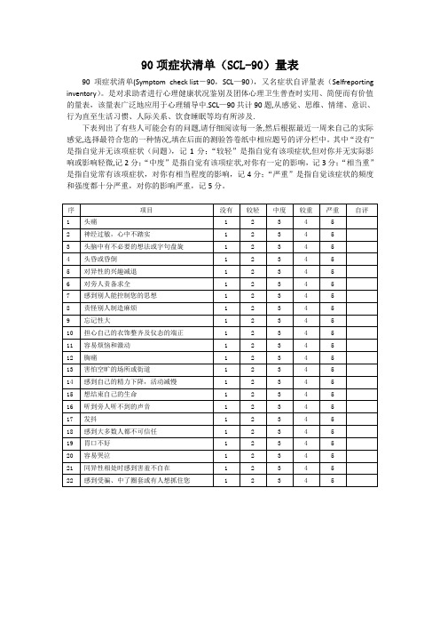 90项症状清单(SCL-90)量表