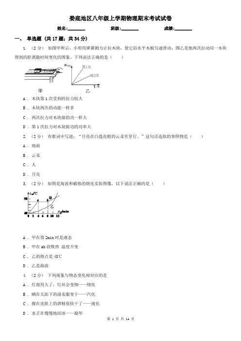 娄底地区八年级上学期物理期末考试试卷