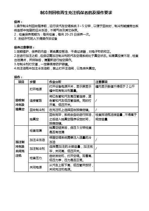 制冷剂回收再生充注机保养的及操作要点(4S店)