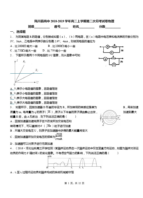 陆川县高中2018-2019学年高二上学期第二次月考试卷物理