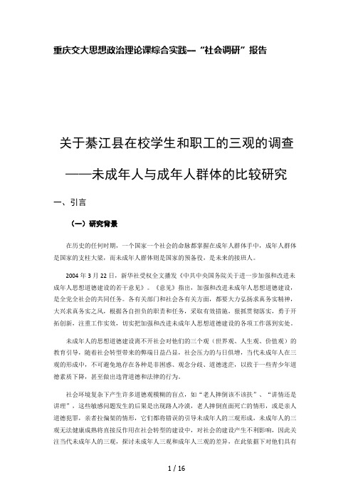 对比未成年人与成年人的三观调查研究-社会调研报告