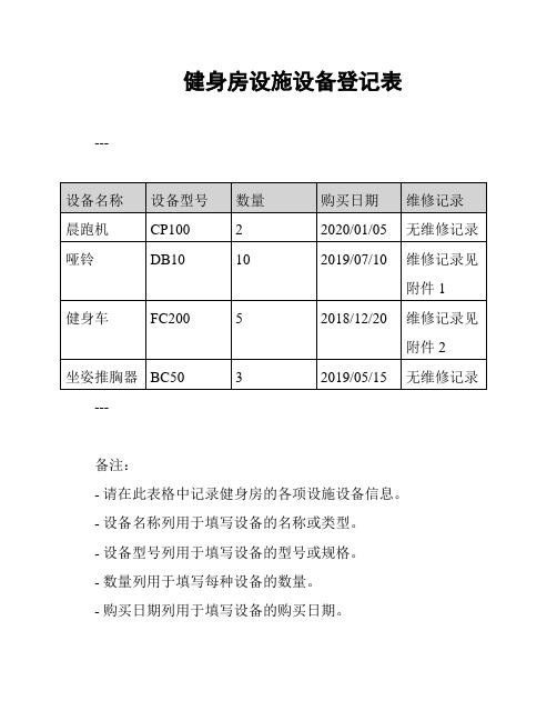 健身房设施设备登记表