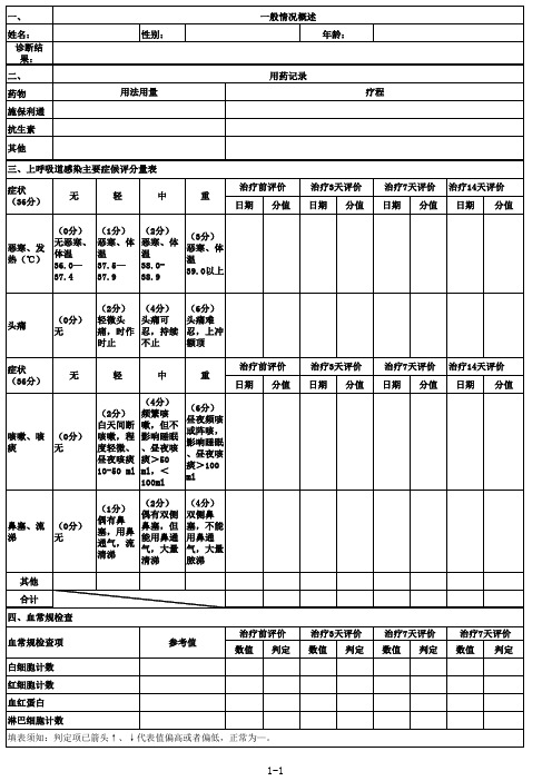 上呼吸道感染主要症候评分量表xx