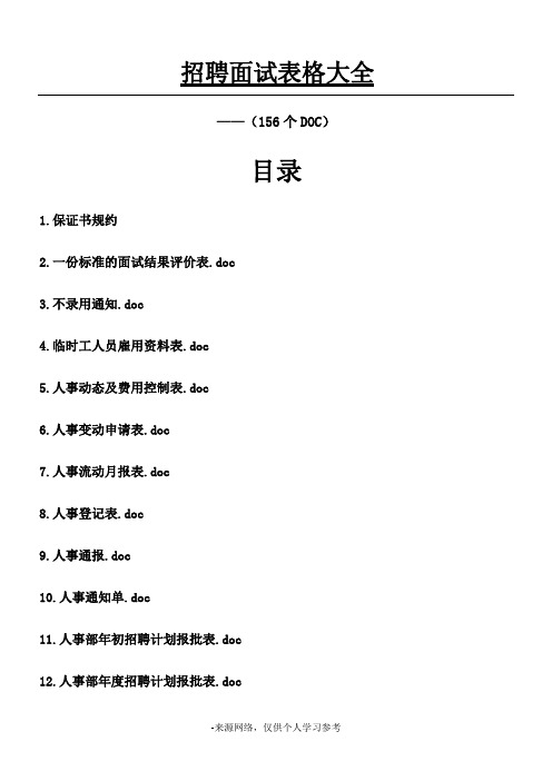 招聘面试表格大全(156个DOC)