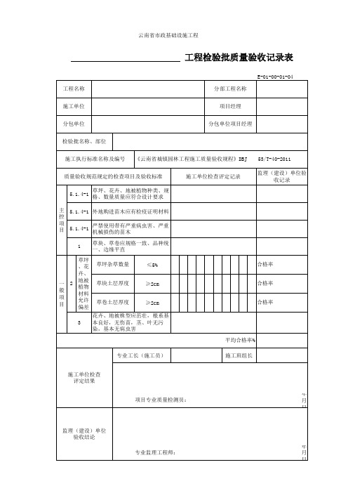 草坪、花卉、地被植物材料工程检验批质量验收记录表