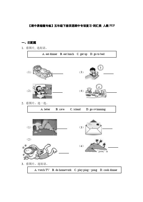 五年级下册英语期中专项复习-词汇类 人教PEP(含答案)