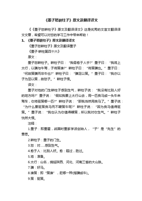 《墨子怒耕柱子》原文及翻译译文