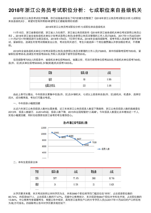 2018年浙江公务员考试职位分析：七成职位来自县级机关