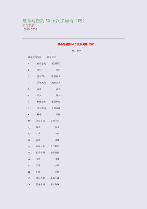 高考备考资料精编_最易写错的30个汉字词语(精品)