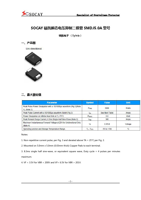 socay硕凯瞬态电压抑制二极管smdj50a型号