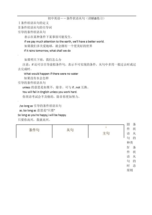 初中英语语法-If引导的条件状语从句(讲解与练习)