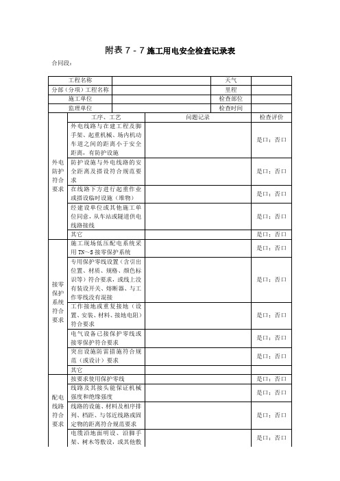 施工用电安全检查记录表