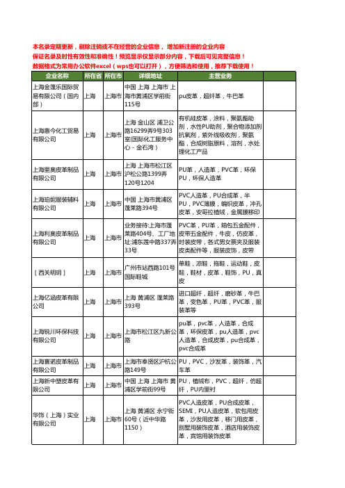 新版上海市PU皮革工商企业公司商家名录名单联系方式大全82家
