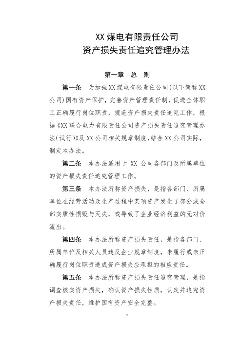 XX煤电有限责任公司资产损失责任追究管理办法