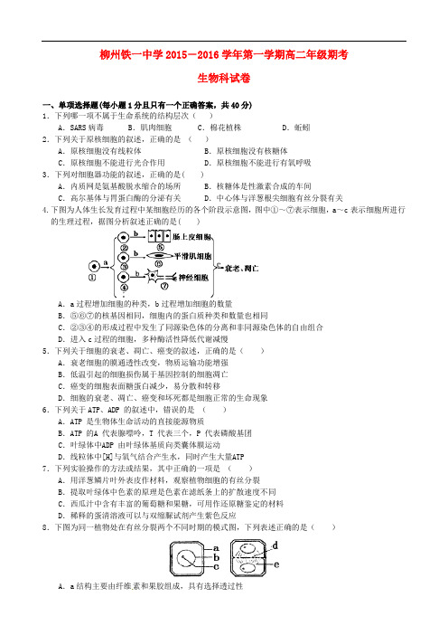广西柳州铁路第一中学高二生物上学期期末考试试题