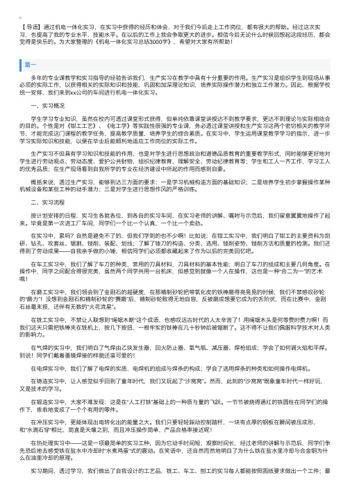 机电一体化实习总结3000字