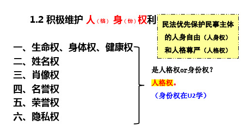 1.2 积极维护人身权利 课件- 高中政治统编版选择性二法律与生活