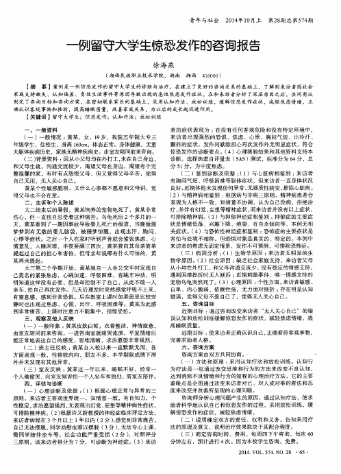 一例留守大学生惊恐发作的咨询报告