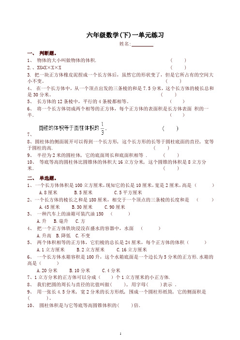 西师大版六年级数学下册第一单元练习