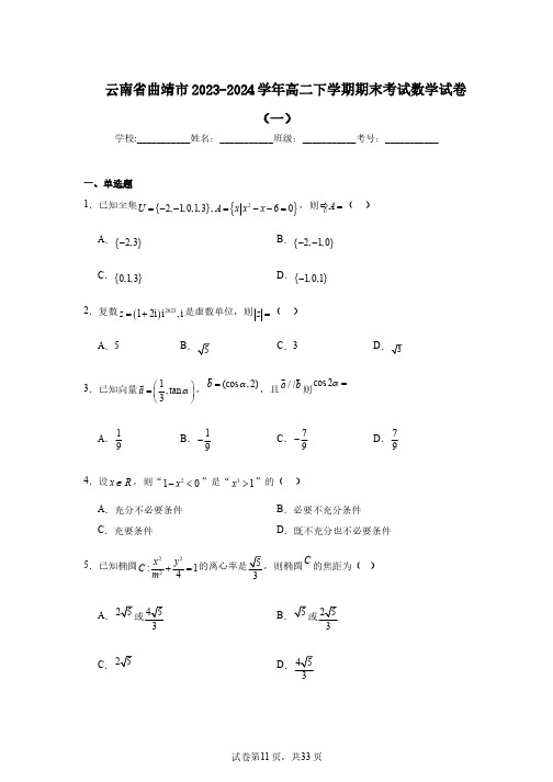 云南省曲靖市2023-2024学年高二下学期期末考试数学试卷(一)