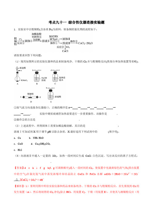 考点91 综合性仪器连接实验题-2020年高考化学必刷题(解析版)