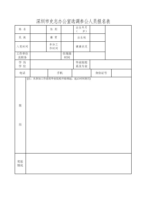 深圳市史志办公室选调参公人员报名表.doc