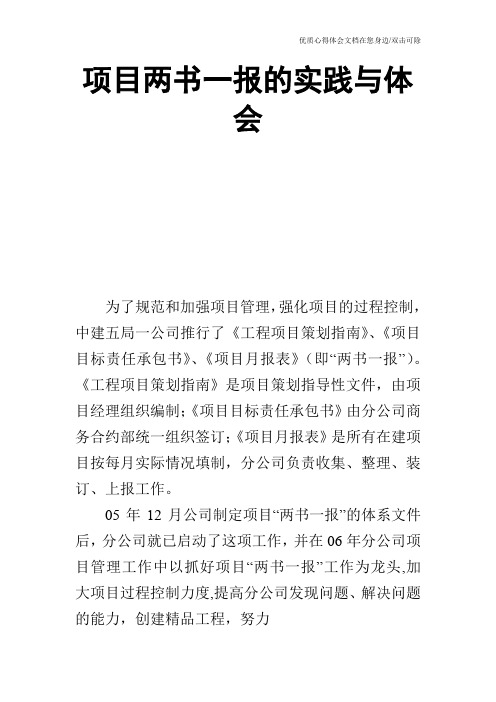 项目两书一报的实践与体会