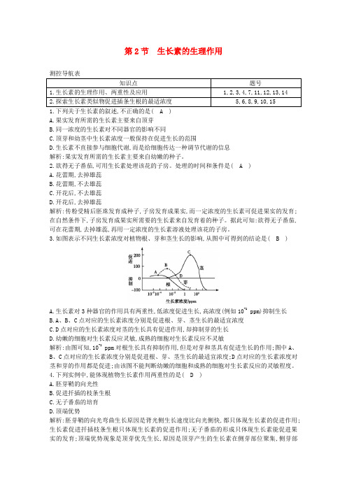 高中生物第3章植物的激素调节第2节生长素的生理作用课时作业含解析新人教版必修3