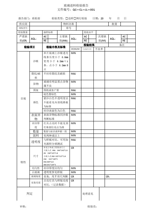 玻璃检验报告