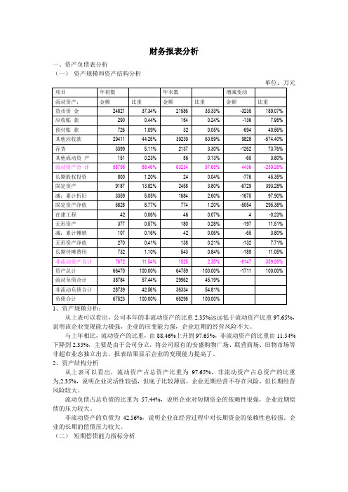 财务报表分析报告(案例分析)