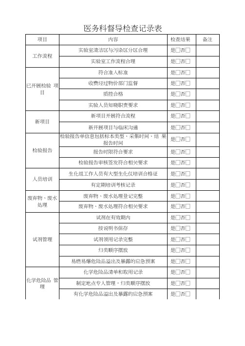 医务科督导检查记录表(临床检验)