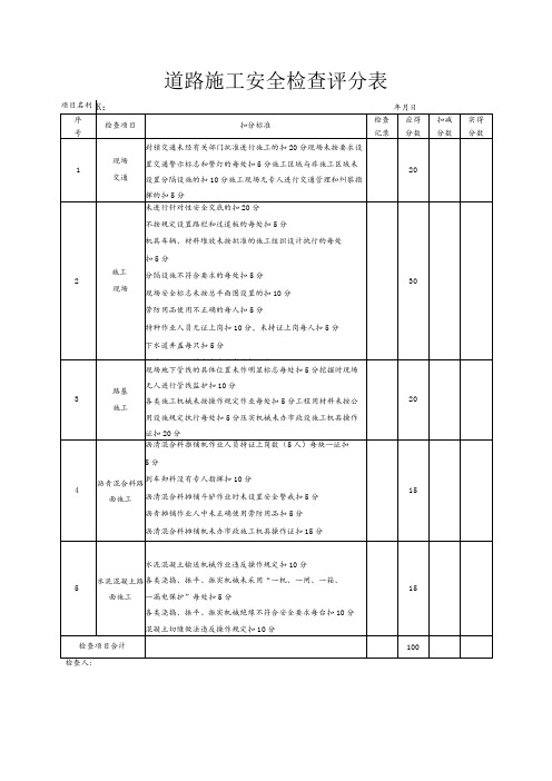道路施工安全检查评分表