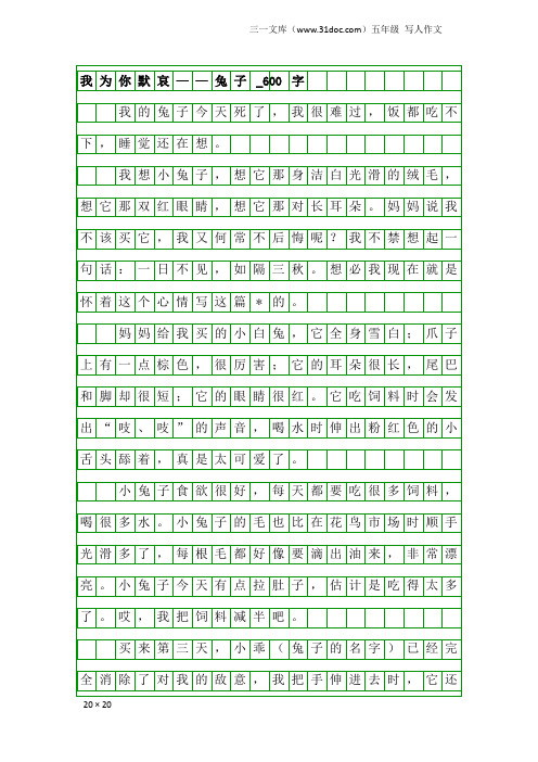 五年级写人作文：我为你默哀——兔子_600字