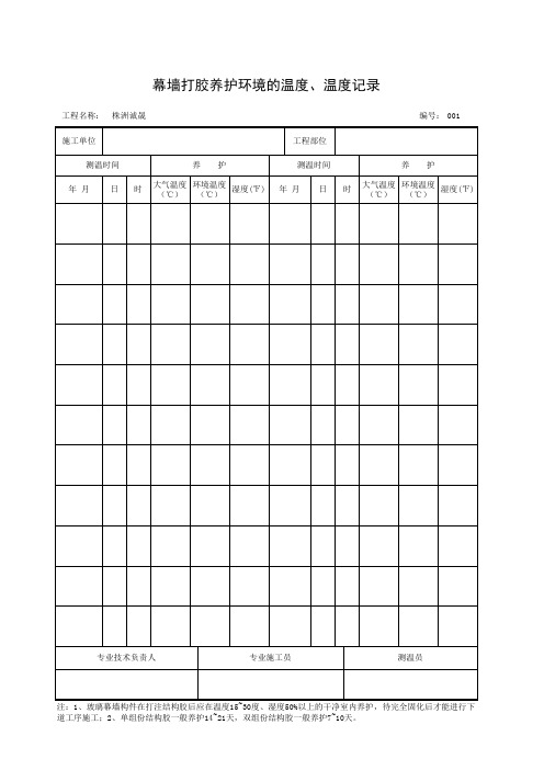 幕墙打胶养护环境的温度、温度记录