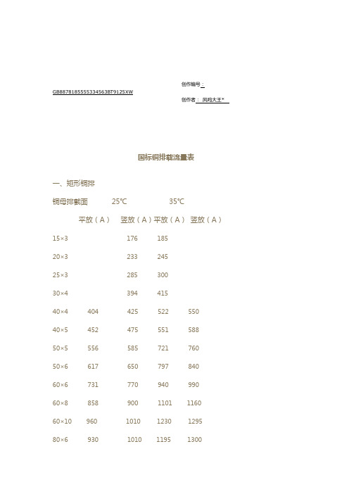 国标铜排载流量表