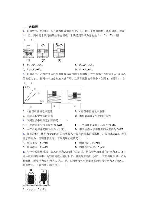 《易错题》人教版初中八年级物理下册第十章《浮力》测试题(含答案解析)