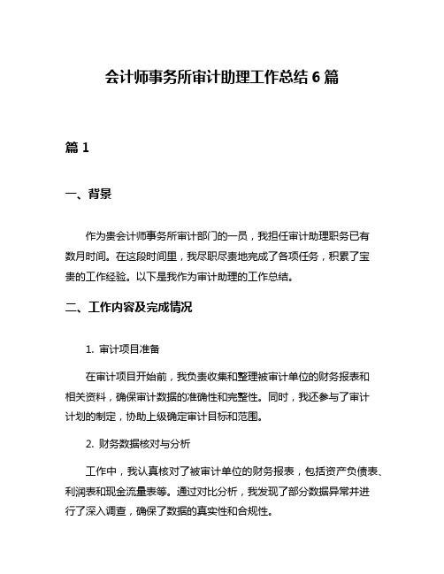 会计师事务所审计助理工作总结6篇