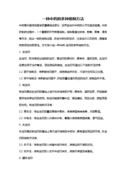 一种中药的多种炮制方法